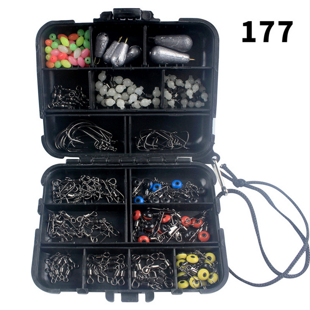 177Pcs Pro Fishing Accessories Kit w/ Tackle Box For Outdoor Swivels