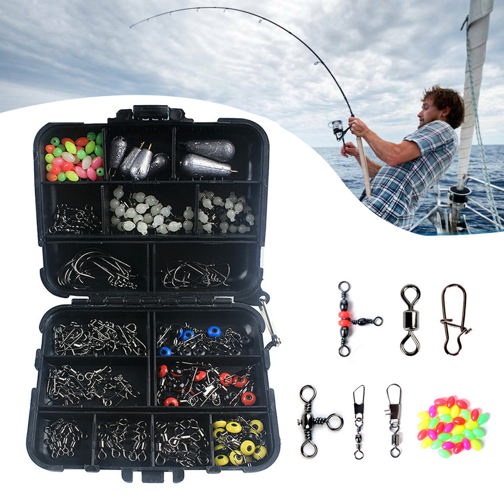 177Pcs Pro Fishing Accessories Kit w/ Tackle Box For Outdoor Swivels